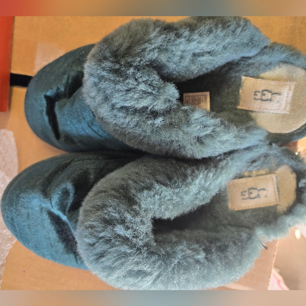 UGG Teal Fur-Lined Slippers
